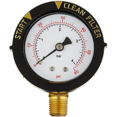 Manomètre de remplacement Pentair 190058 pour vannes de piscine et spa, 60 psi, filetage NPT 1/4", montage inférieur, compatible avec le manomètre d'origine.