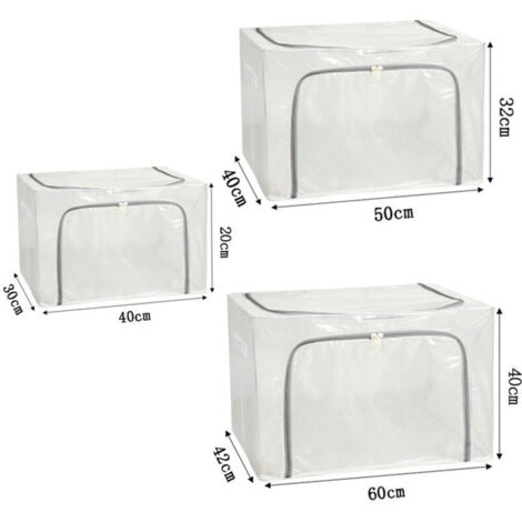 Boîte de rangement de déménagement imperméable en PVC, boîte de rangement pliable multi-couches pour armoire/couette, 100L (604240cm), boîte de rangement en tissu filet - gris - conception à fermeture (1/4)