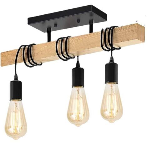 Lustre américain en bois massif, style industriel rétro créatif, couleur naturelle, œuvre d'art en bois à plusieurs têtes, lampe à double usage pour salon et salle à manger.3Lustre