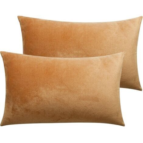 Lot de 2 taies d'oreiller en velours avec fermeture éclair, ultra douces et confortables, en flanelle de luxe, 50 x 75 cm, couleur camel (1/4)