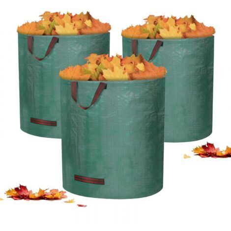 3 x 272L Sac de Jardin Sac de Déchets de Jardin - Autoportante et Pliable - Sacs Poubelle pour Les Déchets de Jardin Feuillage de Pelouse Vert Coupe -Réutilisable (1/5)