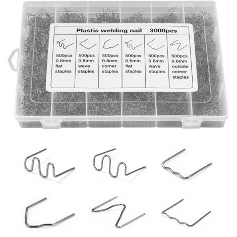 3000 PCS Soudure Plastique Agrafe, 6 types d'agrafes, Agrafes de Soudage de VoitureBaguettes de Soudage Agrafe pour Réparation de Pare-Chocs de Voiture, Soudage de Carrosserie, Agrafes Inoxydable (1/5)