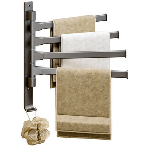 Porte-serviettes pivotant à 4 bras, espace épais en aluminium, rotatif à 180 degrés, porte-serviettes de salle de bain pour maison et hôtel (1/5)