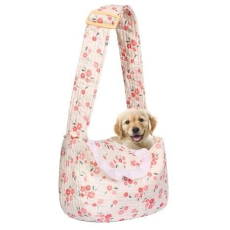 Sac de transport pour petits chiens et chats à imprimé floral, sacoche pour chien avec design mains libres (motif floral rouge, petite taille) (1/5)