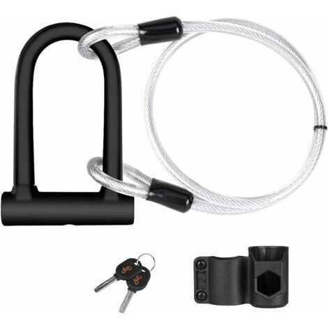 Antivol de vélo, Antivol en U pour vélo avec 1,2 m Flex Acier câble, Bicyclette, Scooters, etc (1/5)