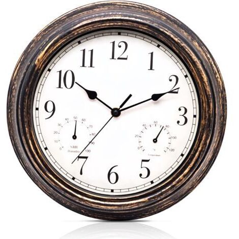 Horloge murale vintage : étanche, silencieuse, rétro, résistante aux intempéries, avec thermomètre et hygromètre, silencieuse, sans tic-tac en métal, pour chambre à coucher, salon, cuisine (1/5)