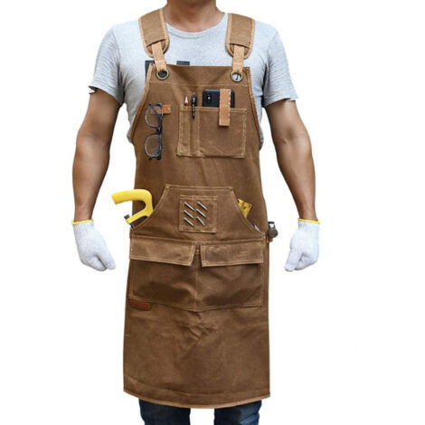 Tablier de travail du bois pour homme, cadeau pour menuisier, avec 9 poches à outils, tablier de travail en toile cirée durable (1/5)