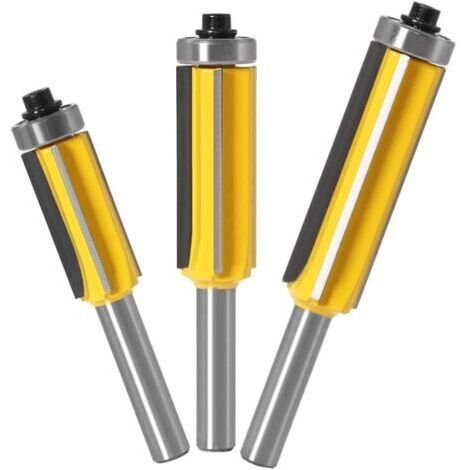 8 mm Tige Fraise à Bois avec 4 Lames, 3pcs Ensemble de bits de routeur de modèle de motif de finition Embout de garniture affleurante à queue de (1/5)
