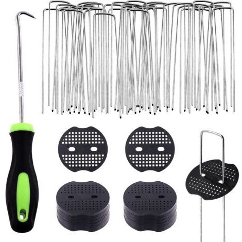 Lot de Pièces Piquets De Jardin en Forme de U et Joints de Fixation en Plastique avec Crochet de Crochet, Agrafes pour Tuyaux d'irrigation, Clôtures Fixes, Clous de Gazon Artificiel (1/5)