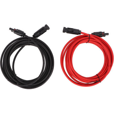 SUNXURY 1 paire,Câble solaire de 12AWG, avec connecteur, câble d'extension adaptateur solaire,pour système photovoltaïque,Noir 2m, Rouge 2m (1/5)
