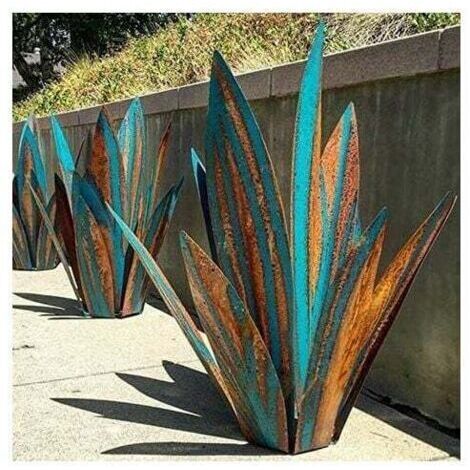 Sculpture de jardin en métal Agave 55 cm – Fer en détresse avec finition rouillée – Décoration intérieure et extérieure – Plante métallique colorée (1/3)