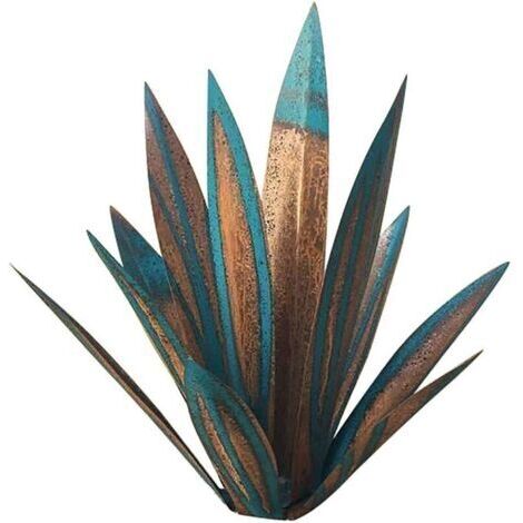 Sculpture en métal agave 55 cm – Décoration intérieure et extérieure – Résistante aux intempéries – Couleur bleu, finition peinte à la main (1/5)