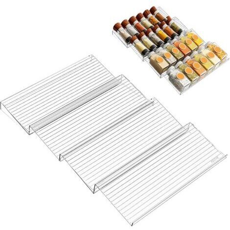 Range Epices Cuisine Tiroir, Étagère à Épices pour Tiroirs, Organisateur Porte Épices pour Extensible de 27 à 55 cm, Rangement Epices Tiroir pour Cuisine Comptoir, Acrylique, 4 Pièces