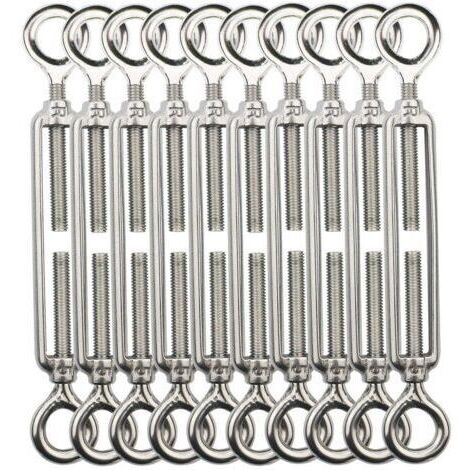 Tendeur Fil De Fer,M5 Tendeurs De Fil,Tendeur De Cable Crochet Et Crochet,Tendeurs De Cable En Acier Inoxydable 304,Utilisé Pour Cordes À Linge,Suspendre,Cable De Garde Corps -10 Pièces OO (1/5)
