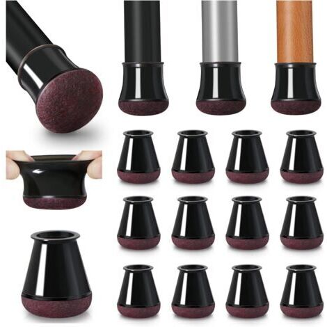 40 pièces Protection Pied de Chaise, Patins pour Chaises en Silicone avec Feutre épaissi, Noir Patin de Chaise Protections tampon de Sol, réduire les rayures, diamètre 14-20mm (1/5)