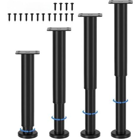 Lot de 4 pieds de meubles réglables,hauteur réglable 25-43 cm, pieds de meubles en métal noir,pieds de meubles pour armoire, meuble TV,canapé,table de chevet,chaise,armoire de salle de bain (1/5)