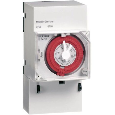 Programmateur horaire analogique 12-48V – Rail DIN 35mm – 16A/250V – Programmation journalière – Indice de protection IP20 - Q04906 (1/2)
