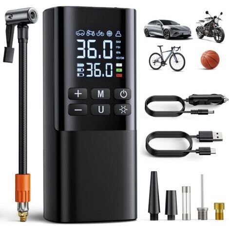 150PSI Mini Compresseur à Air Portatif, 7200mAh Gonfleur Pneus Voiture sans Fil, Gonfleur Electrique pour Vélo, Voiture,Moto, Balles, avec Lumière LED, Inflation Rapide, Arrêt Automatique (1/5)