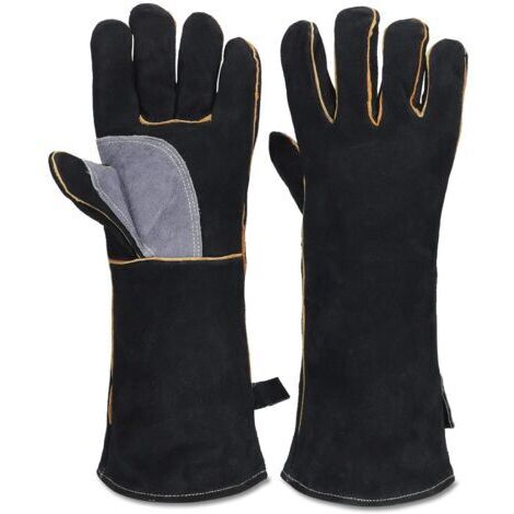 Gants résistants au feu et à la Chaleur extrêmes, Cuir avec Coutures en Kevlar, Parfaits pour cheminée, poêle, Four, Grill, soudage, Barbecue, mig, Support à marmite, Traitement des Animaux (1/5)