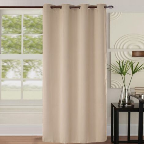 Rideau occultant 100% polyester beige 140x260 cm – 8 oeillets argent – Tissu lourd 260 g/m² pour occultation totale (1/2)