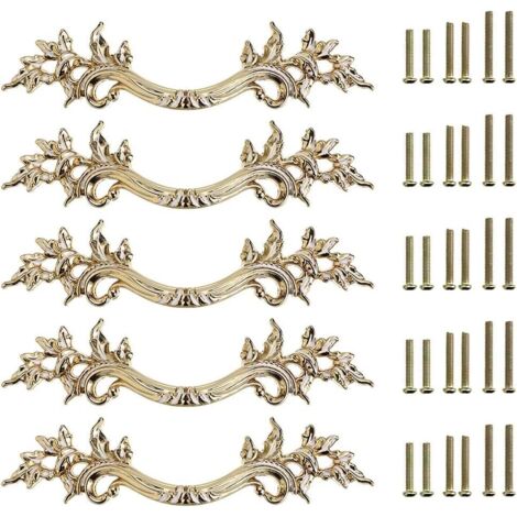 (Dorée)5pcs Poignée de porte vintage Bouton de Porte de Placard rétro,décorer le Tiroir, la Commode, Placard, Meuble etc. (1/5)