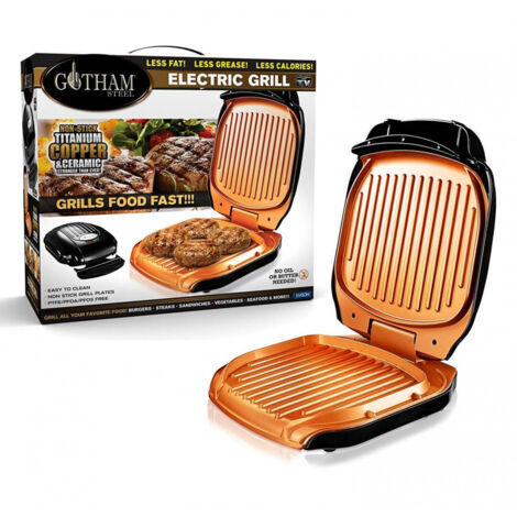 Grill électrique Gotham Steel™ – 900W avec bac récupérateur de graisse – Cuisson rapide viandes, poissons et légumes – Noir