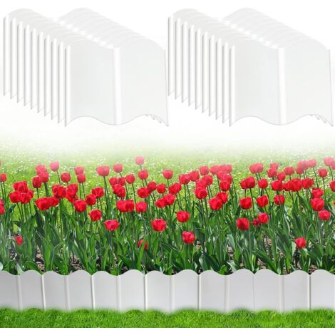 Bordure de Pelouse en Plastique, 40pcs Bordure de Jardin Flexible à Emboter Bordure de lit en Plastique Ondulé, Décoration de Plante de Bordure pour Pelouse Patio Parterre Herbe(Blanc) (1/5)