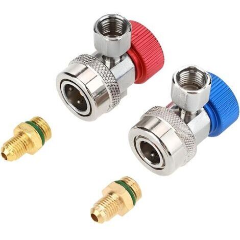 2 Pièces AC R134A Raccords Rapides, Adaptateur Réfrigérant Automobile, Haute Et Basse Pression Kit De Conversion De Climatisation De Voiture, Pour La Climatisation Distributeur de Réfrigérant (1/5)