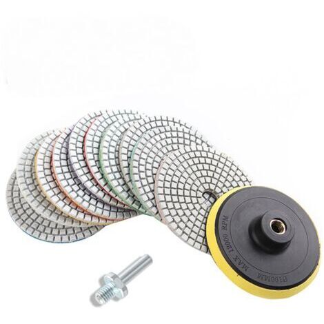 Lot de 12 disques de polissage diamant humide et sec - 4" - Pour granit, marbre, béton, pierre (1/5)