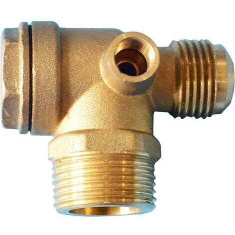 Clapet anti-retour, valve anti-retour de compresseur, filetage extérieur 3 voies, valve anti-retour en laiton 90 degrés, accessoire de rechange pour compresseur d'air 1/2" x 3/4" x 1/8". (1/5)