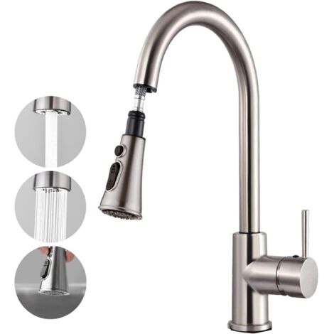 Robinet Cuisine avec Douchette Extractible, Mitigeur Cuisine Rotatif à 360°, 2 Modes de Pulvérisation Haute Pression Robinet d'Évier en Acier Mitigeur Cuisine Douchette,Robinet Evier de Cuisine (1/5)
