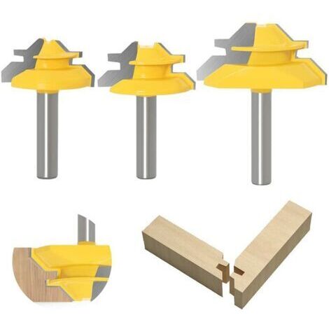 8 mm Shank Rail Finger réversible Joint Router Colle Bit 3Pcs , 45 Degrés Lock Mitre Router Bit, cône Tenon Fraises pour Le Travail du Bois Outils Carpenter (1/5)