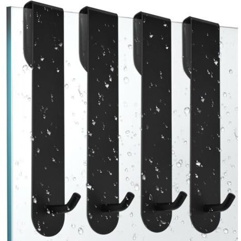 Ahlsen 4 PCS Crochet Douche Inox Porte Serviette Salle de Bain Inox Crochet pour Paroi de Douche Crochets pour Serviettes de Bain Porte Accroche Torchon Cuisine Noir Porte Manteau Porte sans Percage (1/5)