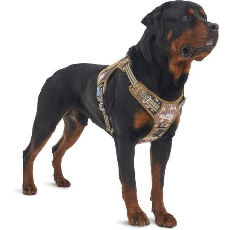 Sunxury – Harnais pour chien grand sans traction – Réglable, réfléchissant, nylon durable – Contrôle optimal, système Molle, gilet militaire Desert Camo (1/5)