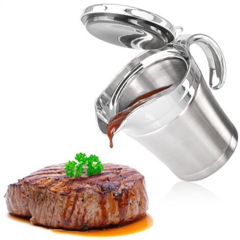 LaBlanc - saucière en acier inoxydable à double paroi,récipient à sauce isotherme avec couvercle à charnière et poignée,garde les aliments au chaud ou au frais,passe au lave-vaisselle (argent,450 ml) (1/5)