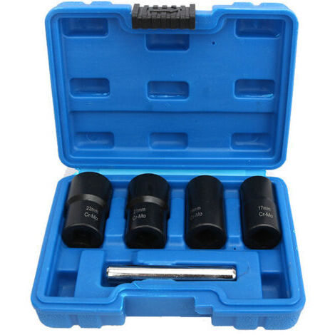 Ahlsen Jeu de 5 douilles torsadées, 1,27 cm extracteur de boulons endommagés pour retirer les écrous de blocage de roue 17 mm, 19 mm, 21 mm et 22 mm (1/5)