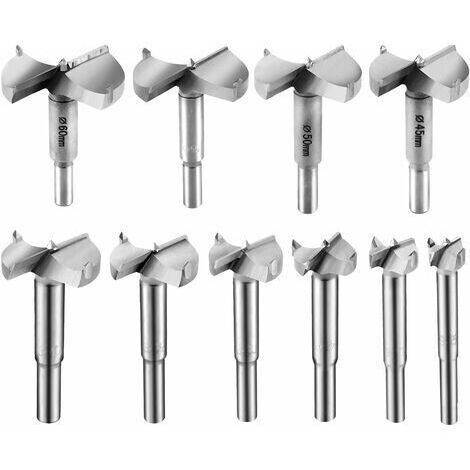 LaBlanc - 10 Pcs Meche Bois 15-60mm Fraise Bois Carbure Foret Bois Meche a Faconner Meche a Fraiser Bois Fraise Perceuse Bois 15mm 20mm 25mm 30mm 35mm 40mm 45mm 50mm 55mm 60mm (1/5)