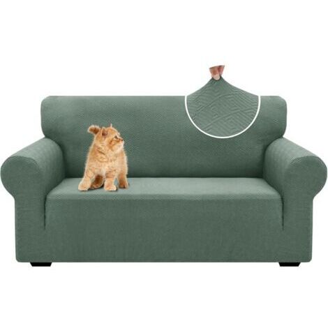 Housse De Canapé 2 Places avec Accoudoirs, Universelle Housse Canapé Extensible, Protection Griffures Sofa Cover, Sofa Cover Lavable Antidérapante, Moderne, Vert Clair (1/5)