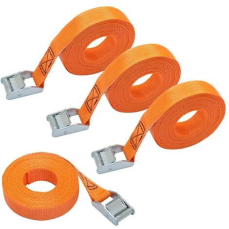 sangles d’arrimage, longueur 6 m, largueur 25 mm, capacité d’arrimage 150 kg, lot de 4, Orange (1/4)