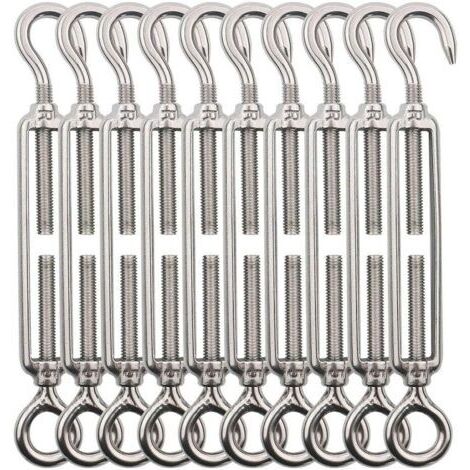 10pcs Tendeur Cable INOX Fil de M5 Tendeur Crochet et Oeil, Tendeurs de Filin Acier INOX, Tendeurs Cable en Acier Inoxydable 304, pour Suspendre Exterieur,Garde Corps,Plantes Grimpante (1/5)