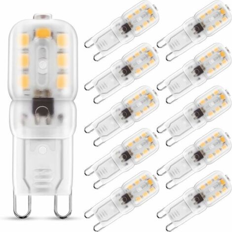 Ampoule LED G9,2W G9 Blanc Chaud 3000K, Ampoule LED, 25W Ampoule Halogène Équivalent, 230V AC 200lm, 360° Larges Faisceaux, Culot G9 Lot de 10 (1/4)