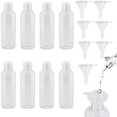 Ahlsen 8 bouteilles de voyage bouteilles en plastique 100ml avec 8 petits entonnoirs transparent PET COSMETICS (1/5)