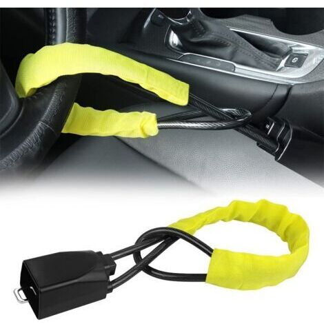 Ahlsen Jaune, serrure de volant serrure de ceinture de sécurité antivol sac à main serrure convient à la plupart des voitures SUV golf cart,655.7cm (1/5)