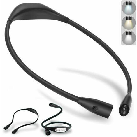 Liseuse tour de cou LED rechargeable, liseuse 4 LEDs avec 3 températures de couleur réglables et luminosité réglable, bras flexible, câble USB inclus, pour lire, tricoter, camper (1/4)