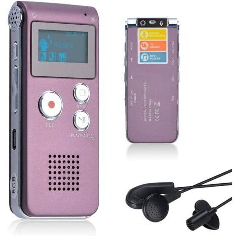 Dictaphone Enregistreur Vocal Numérique 8GO Portable, Lecteur MP3 Audio à Double Microphone pour Conférences/Réunions/Entretiens/et Cours (Rouge)
