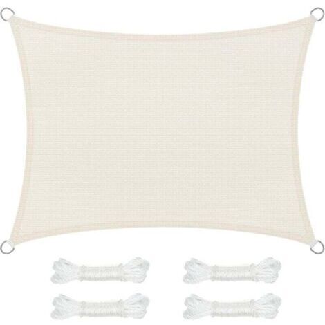 Voile d’Ombrage 3 x 4 m, Protection Solaire en Tissu HDPE, Respirant, Perméable à l’Eau, pour Terrasse, Jardin, Balcon, Camping, Rectangulaire, Concave, Cordes de 2 m, Beige GSS34IVV1 (1/5)