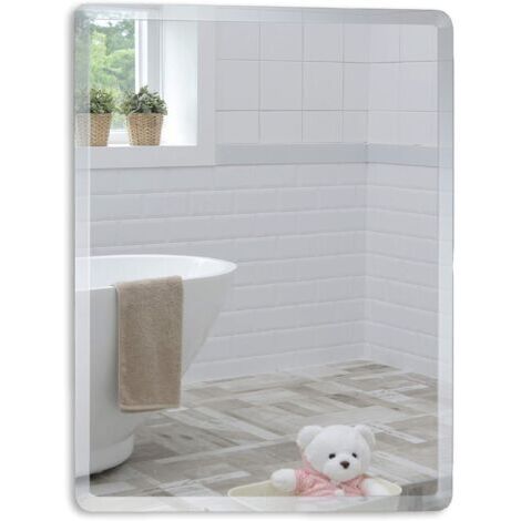 Miroir simple de salle de bain rectangulaire 35cm x 45cm – Verre argenté 4mm avec bords arrondis – Fixation murale pour un aspect propre (1/3)