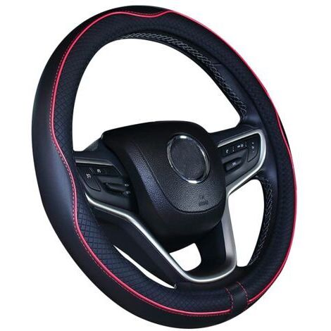 Housse de volant de voiture en cuir microfibre rouge noir 15 pouces (1/5)