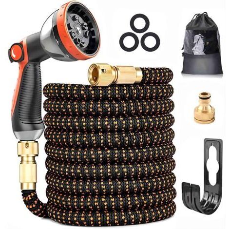 Tuyau d’arrosage Extensible 15m/50Ft avec 10 modèles de pulvérisation Convient aux robinets de 1/2" et 3/4" Raccords en laiton massif Durables Pour Jardin Arrosage Nettoyage (1/5)