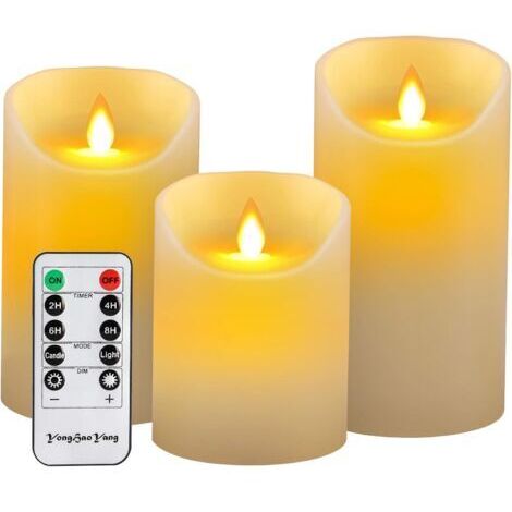 Bougies LED, bougies sans flamme, 4" 5" 6" en cire véritable, bougies piliers à piles, télécommande à 10 touches avec fonction de minuterie 24 heures (1/5)